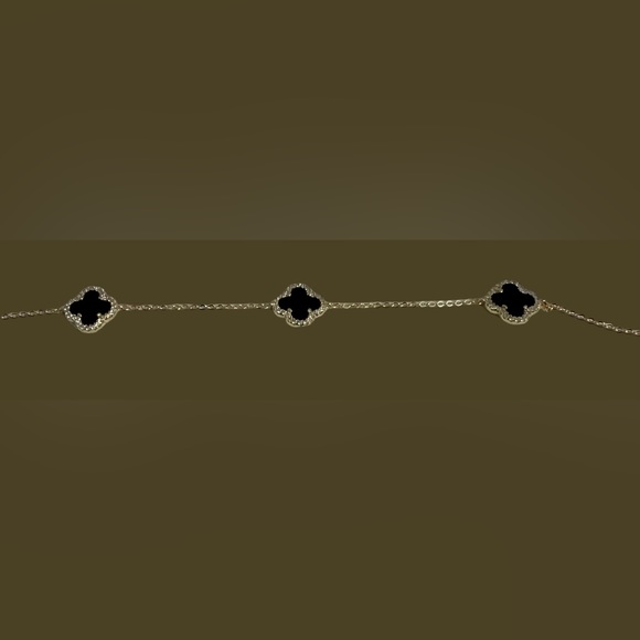 New Rachel Zoe 14K Gold Plated 4 Leaf Cubic Zirconia Black & Gold Bracel… - Picture 4 of 16